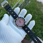 Steeldive SD1974 turtle pink dial on holed rubber strap with signed steel pin buckle