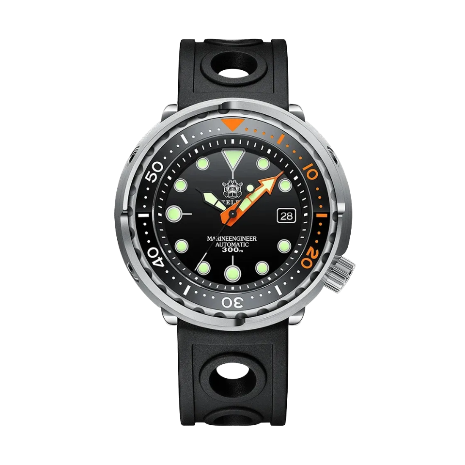 Steeldive SD1975C tuna diver watch black silver detail