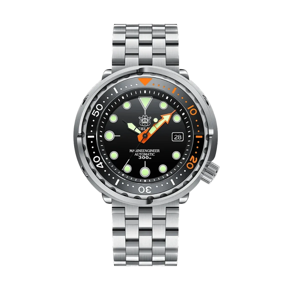 Steeldive SD1975C tuna diver watch silver black band front