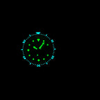 STEELDIVE SD1975N lume shot from a distance with dial and bezel glowing in the dark