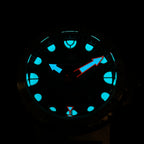 Steeldive SD1982S bronze dive watch lume shot, blue C3 SuperLuminova on indices and hands in darkness