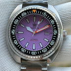 Steeldive SD1983 purple dial 1000m 3300ft dive watch front close-up on oyster bracelet