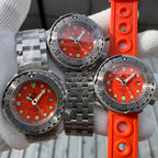 Steeldive SD1986 tuna watch orange dial trio with steel bracelet and orange rubber strap