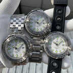 Steeldive SD1986 tuna watch white dial trio with steel bracelet and black rubber strap