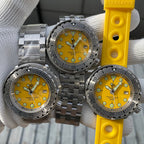 Steeldive SD1986 tuna watch yellow dial trio with steel bracelet and yellow rubber strap