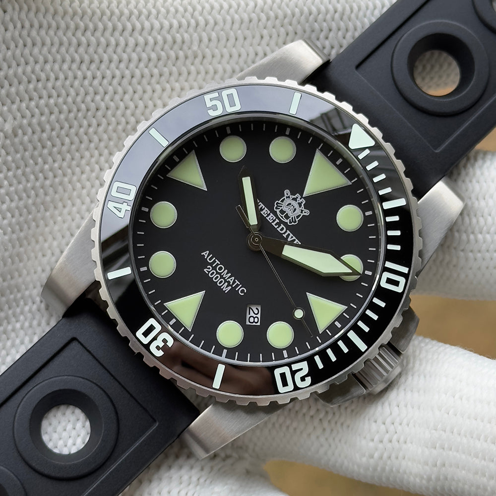 STEELDIVE SD1987 C3 Green Luminous Classic 46.5MM Big Size 2000M Waterproof NH35 Automatic Mens Dive Watch