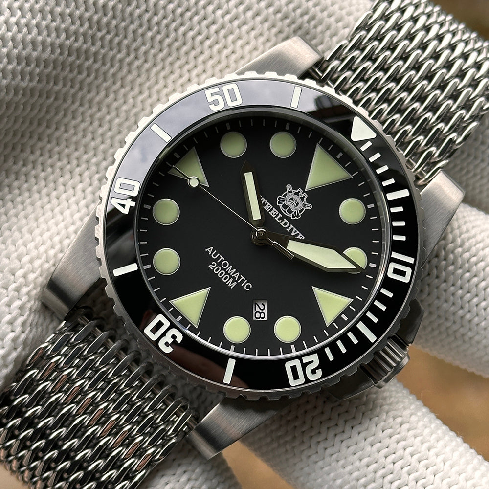 STEELDIVE SD1987 C3 Green Luminous Classic 46.5MM Big Size 2000M Waterproof NH35 Automatic Mens Dive Watch