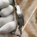 Steeldive SD1987 dive watch brushed steel case slab side and coin-edge bezel, case profile detail