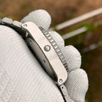 Steeldive SD1987 brushed stainless steel case profile with coin-edge bezel, side view