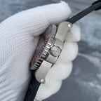 Steeldive SD1987 brushed steel case profile showing signed screw-down crown and coin-edge bezel