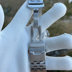 Steeldive SD1987 steel oyster bracelet flip-lock clasp engraved with diver helmet logo