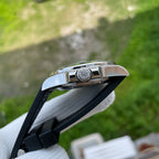 Steeldive SD1992 GMT dive watch crown side profile with engraved steel screw-down crown