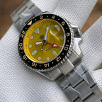 Steeldive SD1994 yellow dial GMT on oyster bracelet shown at 3/4 angled view