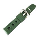 Steeldive perforated silicone dive strap in green, buckle closeup