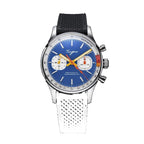 Sugess 1963 pilot chronograph blue dial on black rubber strap, front view