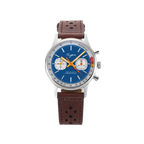 Sugess 1963 pilot chronograph blue dial on brown leather strap, front