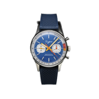 Sugess 1963 pilot chronograph blue dial on navy rubber strap, front