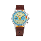Sugess 1963 pilot chronograph cream dial blue ring on brown leather, front