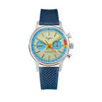 Sugess 1963 pilot chronograph cream dial blue ring on navy rubber strap