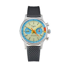 Sugess 1963 pilot chronograph cream dial blue ring on black rubber, front