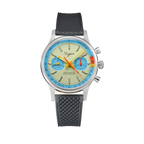 Sugess 1963 pilot chronograph cream dial blue ring on black rubber, front