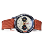 Sugess 1963 pilot chronograph panda dial on orange rubber, angled detail