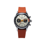Sugess 1963 pilot chronograph panda dial on orange rubber strap, front