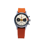 Sugess 1963 pilot chronograph panda watch with cream dial on orange rubber