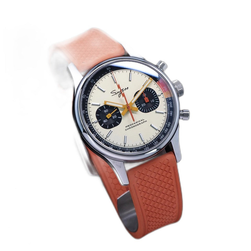 Sugess 1963 pilot panda chronograph orange rubber V2 luminous feature