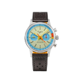 Sugess 1963 pilot chronograph watch with cream dial and blue ring, front view
