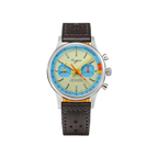 Sugess 1963 pilot chronograph watch with cream dial and blue ring, front view