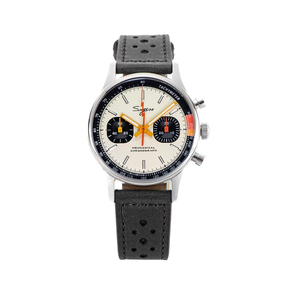 Sugess 1963 pilot chronograph panda watch with cream dial and black subdials