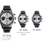 Sugess 1963 chronograph V1 V2 V3 dial version comparison graphic with leather straps