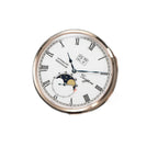 Sugess 2528M-1 moonphase watch with white dial, rose gold case and brown leather strap angle view
