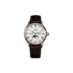 Sugess 2528M-1 automatic moonphase watch with white dial, rose gold case and brown leather strap front
