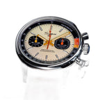 Sugess 387F cream panda chronograph on brown leather strap, angled studio product view
