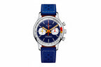Sugess S365 chronograph pilot watch with navy blue dial and blue perforated leather strap front view