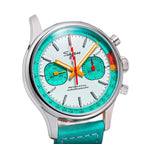 Sugess S387 white-and-tiffany chronograph on tiffany leather strap, front-angled studio view