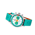 Sugess S387 white-and-tiffany chronograph on tiffany leather strap, three-quarter angled view