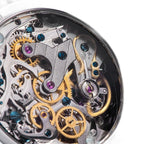 Sugess S389-2-01 ST1908 moonphase chronograph movement macro through the sapphire caseback, close-up