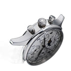 Sugess S389-2-01 moonphase chronograph side profile close-up with star crown and pushers, black leather