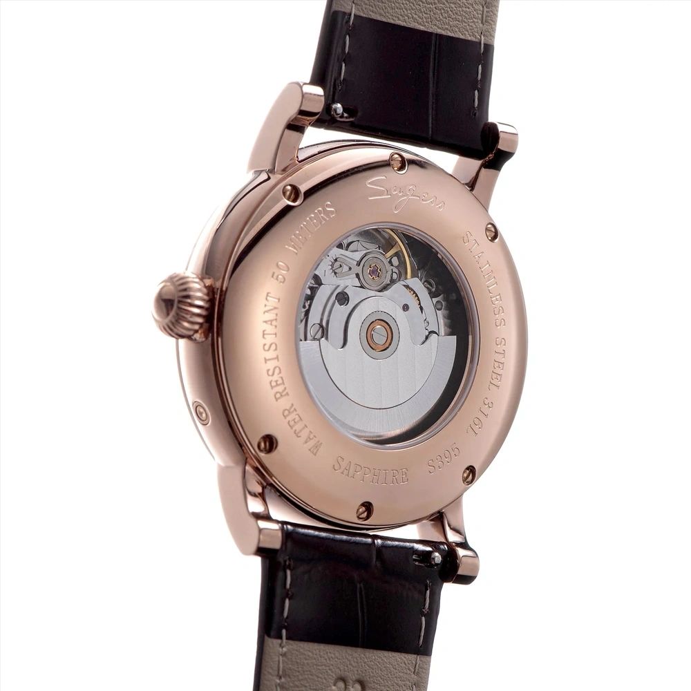 Sugess S395-02 exhibition caseback, automatic movement, SAPPHIRE, WATER RESISTANT 50M, 316L steel, S395