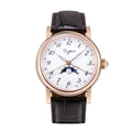 Sugess S395-02 moonphase automatic 41mm, white dial, rose-gold-tone case, moon phase at 6, brown leather strap, front