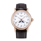 Sugess S395-02 moonphase automatic 41mm, white dial, rose-gold-tone case, moon phase at 6, brown leather strap, front