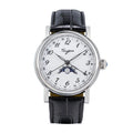 Sugess S395 moonphase automatic 41mm, white silver dial, Arabic numerals, moon phase at 6, black leather strap, front