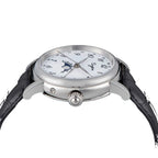 Sugess S395 moonphase automatic side profile with fluted onion crown, black leather strap