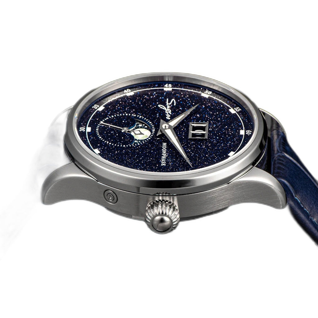 Sugess S401B moonphase 40mm automatic watch caseback showing exposed movement on black background