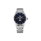 Sugess S401B Moonphase watch with blue sandstone dial and silver steel bracelet, front view