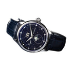 Sugess S401B moonphase watch with blue sandstone dial and blue leather strap displayed on book