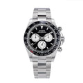 Sugess S418-2 automatic chronograph 39mm, black panda dial, white sub-dials, black ceramic bezel, steel bracelet, front
